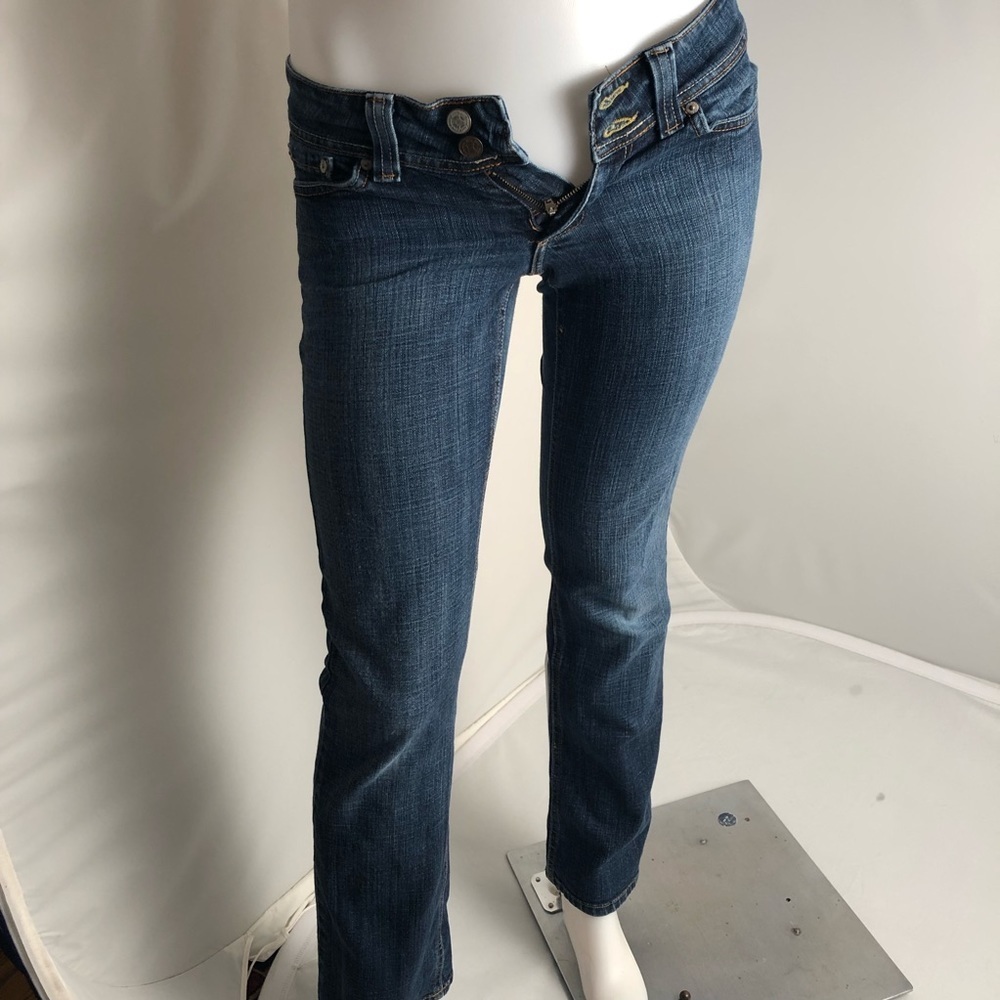 Flying Monkey rhinestone flap back pocket medium wash blue denim jeans